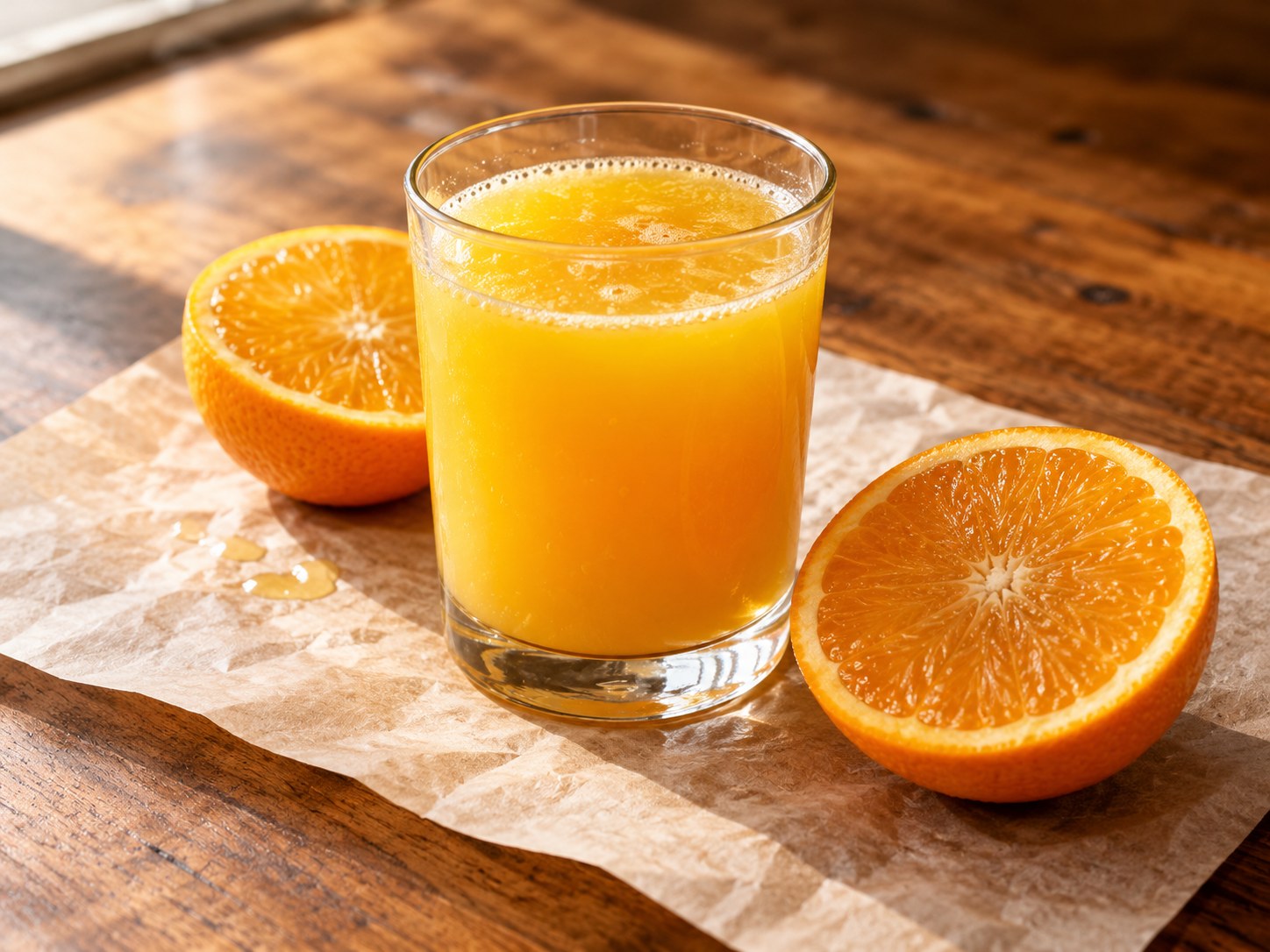 Illustrative glass of fresh orange juice